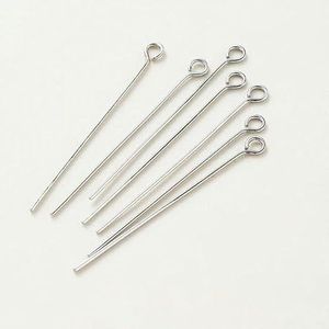 100 stuks 16-50 mm 14/18K vergulde oog platte kop pinnen naald kogelkop pinnen kraal hangers connectoren voor sieraden maken bevindingen-platina oog hoofd-0,6 mm x 25 mm