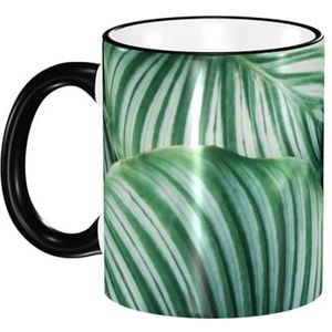 Mok, 330 ml keramische kop koffiekop theekop voor keuken restaurant kantoor, groene tropische plant bladeren bedrukt
