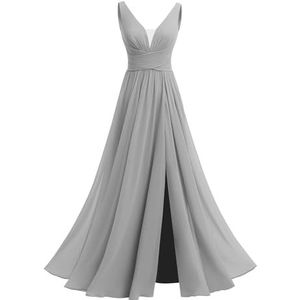 Off-shoulder bruidsmeisje jurken A-lijn formele avond prom jurk voor vrouwen met split WYX545, Zilver, 34