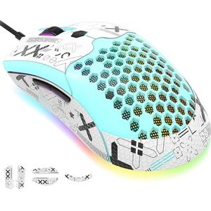 KUIYN 383 PRO M5 Ultralight Bedrade Gaming Muis, Lichtgewicht Honingraat Shell, Pixart PAW3325, 6 Verstelbare DPI 12000, 26 RGB Ademhaling Backlit Muizen, 65g, USB Optisch Model O Muizen voor