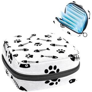 Opbergtas voor maandverband, menstruatiecup zakje, menstruatiezak, organizer voor vrouwelijke pads, tampons, visgraat kat hond poot patroon