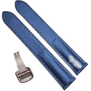 EDVENA Horlogeband compatibel met TANk SOLO heren dame vouwsluiting riem horloges accessoires lederen zachte horlogearmband riem (Color : Blue silver, Size : 25mm)