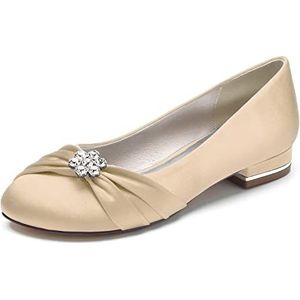 Vrouwen Ivoor Bruids Flats Slip on Satijnen Ballet Pumps Gesloten Teen Bruiloft Prom Schoenen,Champagne,36 EU