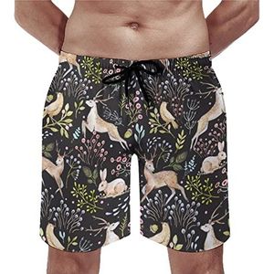 Herten Konijn En Bloemen Mens Strand Shorts Sneldrogende Board Shorts Mesh Voering Strand Broek Gym Zwembroek 2XL