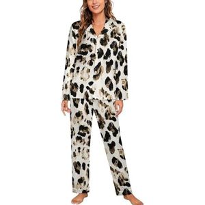 Aquarel Luipaard Cheetah Huid Lange Mouw Pyjama Sets Voor Vrouwen Klassieke Nachtkleding Nachtkleding Zachte Pjs Lounge Sets