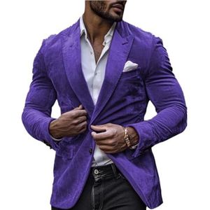 Heren fluwelen pak blazer slim fit kerstjas prom smoking jas getande revers bruiloft prom smoking, Paars, XS