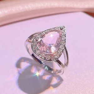 925 zilveren hoge kwaliteit roze diamant druppelvormige hanger oorbellen ring vrouwelijke kleur schat driedelige set partij verjaardagscadeau