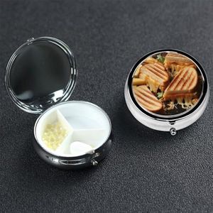 Kleine pillendoos draagbare pillendoosje 3 compartimenten metalen pillenhouder organizer schattige kaas sandwiches reizen pillendoos voor portemonnee zak