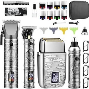 Tondeuse voor mannen, professionele baardtrimmersets, draadloze tondeuse voor heren, elektrische scheerapparaten, met led-display (zilver)