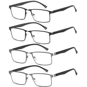 Fsread 4-Pack Leesbril Heren, Lichtgewicht Blauw Licht Blokkerend Metalen Frame Heren Leesbril +1.0