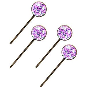 Paarse Flamingo's En Bloemen Print Haarspeldjes Voor Vrouwen Meisjes, 4 Pack Haar Haarspeldjes Bobby Pins Haarspelden Accessoires Geschenken