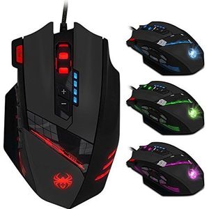 Zelotes Gaming Muis,12 programmeerbare knoppen, 4800DPI,USB LED Ergonomische Muis,Bedrade Muis Mouse voor Notebook,PC,Zwart