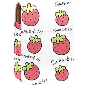Zoete Aardbei Lipgloss Houder Lippenstift Case Draagbare Mini Lipstick Opbergdoos Reizen Lipstick Organizer Case met Spiegel voor Vrouwen, Meerkleurig, 9.5x2x7 cm/3.7x0.8x2.7 in