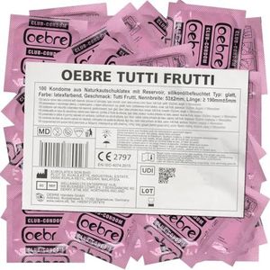 Oebre Club Condoms Tutti-Frutti – 100 versterkte condooms (0,07 – 0,075 mm) en gearomatiseerd