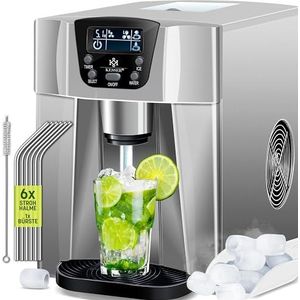 Kesser® ijsblokjesmachine roestvrij staal 100W 12kg in 24h met 2 ijsblokjesformaten bereidingstijd in 6min. waterreservoir van 2L timer LCD-display zelfreinigende functie waterreservoir incl. Rietjes