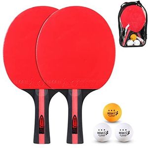 HUIOP Pingpongpeddels en tafeltennisset Set van 2 pingpongrackets met 3 ballen en draagtas voor beginners Jongens Meisjes,tafeltennis peddel