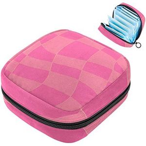 Kleine make-uptas,draagbare make-uptas,roze paarse abstracte plaid,Travel Makeup Case Organizer for Women with Zipper