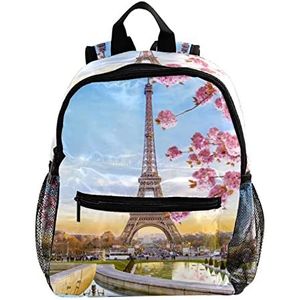 Frankrijk Parijs Eiffeltoren Bloem Landschap Leuke Mode Mini Rugzak Pack Bag, Meerkleurig, 25.4x10x30 CM/10x4x12 in, Rugzak Rugzakken