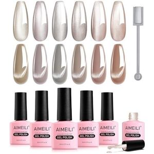 AIMEILI Cat Eye Gel Nagellak Moonlight Ceramic Magnetic Cat Gel Polish 6 Colors Set Soak Off UV/LED 6 X 8ML Gellak Gift Kit 58