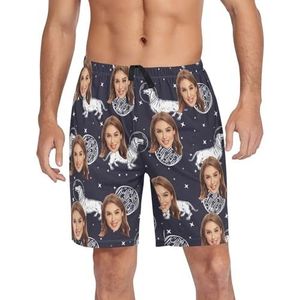 Grappige Beagle Actieve Hond Custom Zomer Pyjama Broek Voor Mannen Korte Pyjama Met Zakken Voor Lente Xmas Geschenken S, Teckel Space Pizza Stars Custom Short, XL