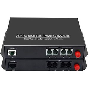 1 paar 4-kanaals PCM Voice Tel Over glasvezel multiplexer-extender met 100M Ethernet, ondersteuning for nummerherkenning en faxfunctie