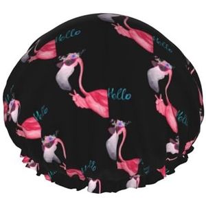 Hello Glasses Flamingo Douchemutsen, Herbruikbare Douchemuts Voor Vrouwen, Dubbellaags Waterdicht Haar Cap, Voor Alle Haarlengtes