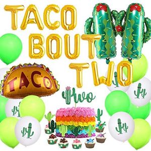 Sursurprise Taco Bout Twee Feestversieringen Cactus Taco Ballonnen Cake Toppers voor Mexicaanse Fiesta Tweede Verjaardag Party Decor