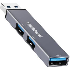 YaimhSound USB 3.0 hub, 3-poorts USB-splitter naar USB-uitbreiding voor laptop, toetsenbord, muis, Xbox, USB-stick, SSD, camera (grijs, aluminium)