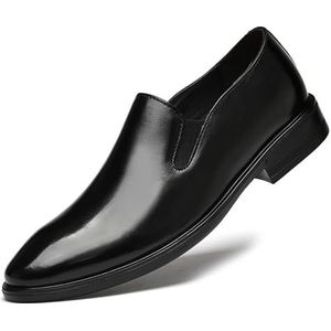 Formele schoenen for heren Instapper Ronde gepolijste neus Leer Effen kleur Rubberen zool Lage bovenkant Antislip buiten (Color : Black, Size : 44.5 EU)