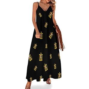 Egypt National Emblem Zomerjurk voor dames, maxi-jurk, V-hals, mouwloos, spaghettibandjes, lange jurk