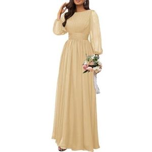 Dames chiffon bruidsmeisje jurken lange formele avond prom jurken ruches cocktail jurken plus size, Champagne, 32