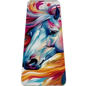 TPE Yogamat - antislip milieuvriendelijke oefenmat voor fitness en pilates, 6 mm dikke mat voor thuis en sportschool work-outs kleurrijke paardenprint