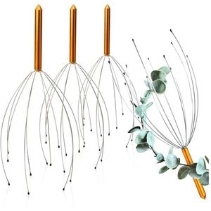 COM-FOUR® 2x hoofdmassagespin met 12 massagevingers - ontspanningsmassageapparaat - hoofdkrabber voor ontspanning - acupressuur voor betere slaapkwaliteit (4 stuks - bronskleurig)