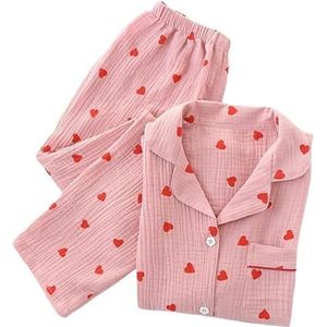 Revers - Pyjama Set - Roze - Hart Patroon - Dames - Katoen - Lange Mouwen