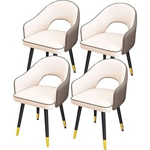 GEIRONV Moderne eetkamerstoelen set van 4, waterdichte lederen stoelen hoge rugleuning gewatteerde zachte zitting woonkamer fauteuils stoelen koolstofstalen poten Eetstoelen (Color : White+dark Gray