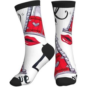 PPHGUT Rode Hart Lippen En Liefde Print Volwassenen Mid Tube Sokken Ademend Sport Running Gym Training Jogging Activiteiten, Zwart, One size