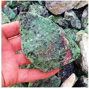 Natuurlijk kristal ruw 1 stuk natuurlijke groene robijn kristal epidoot grind trommelsteen 100g-500g XZEGJMEO (kleur: 1 st 100 g-160 g)