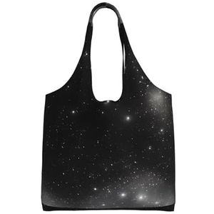 XIAOYANS Zwart en wit Galaxy extra grote capaciteit schouder canvas tas voor winkelen reizen dagelijks gebruik, Zwart, Eén maat