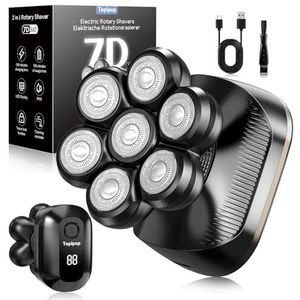 Topipop Koud scheerapparaat voor heren, elektrisch, 7D afneembare elektrische scheerapparaat, waterdicht, nat en droog scheerapparaat, met led-display en precisiemessen, roterende scheerbladen, type C