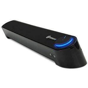 GOgroove Soundbar voor pc-luidsprekers voor computer: draagbare 2.0 stereo speaker met ingebouwde geluidspoorten, verlichte LED Power-knop, USB-voeding, voor pc's, laptops en notebooks, zwart