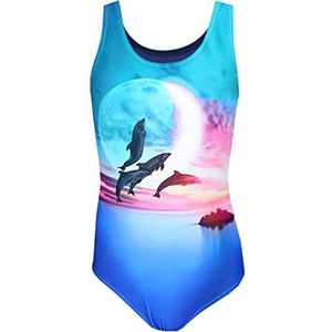 Aquarti Meisjes Badpak met Racerback en Dolfijn Print, Dolfijnen maan roze/blauw, 116