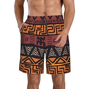 JIAWUJYNB Afrikaanse modderdoek tribal print heren strandshorts zomer shorts met sneldrogende technologie, lichtgewicht en casual, Wit, L