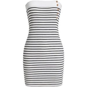 jurken voor dames Gestreepte tube-jurk met knopen aan de voorkant (Color : Black and White, Size : L)