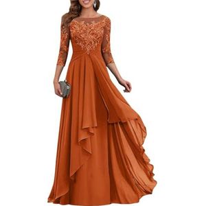 BRIGOW Dames kanten moeder van de bruid jurk ruches formele avond prom jurk cocktailjurk plus size, Verbrand Oranje, 32