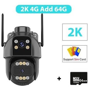 Bewakingscamera, 4K HD 4G IP Camera Buiten 10X Zoom Drie Lens Dual Screen Sim-kaart PTZ Camera AI Tracking CCTV Video Surveillance Camera(2K 4G Add 64G)