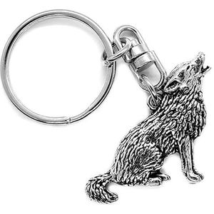 Huilende Wolf Zilveren Tinnen Sleutelhanger (enkelzijdig), ZILVER, M