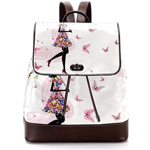 Gepersonaliseerde casual dagrugzak tas voor tiener reizen business college bloemen meisje met bloem jurk paraplu vlinders roze, Meerkleurig, 27x12.3x32cm, Rugzak Rugzakken