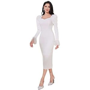 jurken voor dames Witte jurk Fuzzy Cuff Sweetheart Bodycon-jurk zonder riem witte jurk (Color : Wei�, Size : XL)