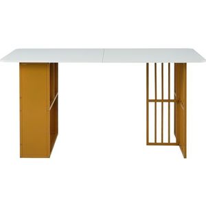 Auroglint Moderne minimalistische eettafel, rechthoekige eettafel, geschikt voor keuken, eetkamer en vele andere scènes. Wit en goud