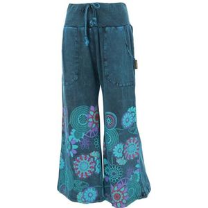 GURU SHOP Palazzobroek, katoenen broek, hippiebroek met bloemen, dames, katoen, petrol, 38